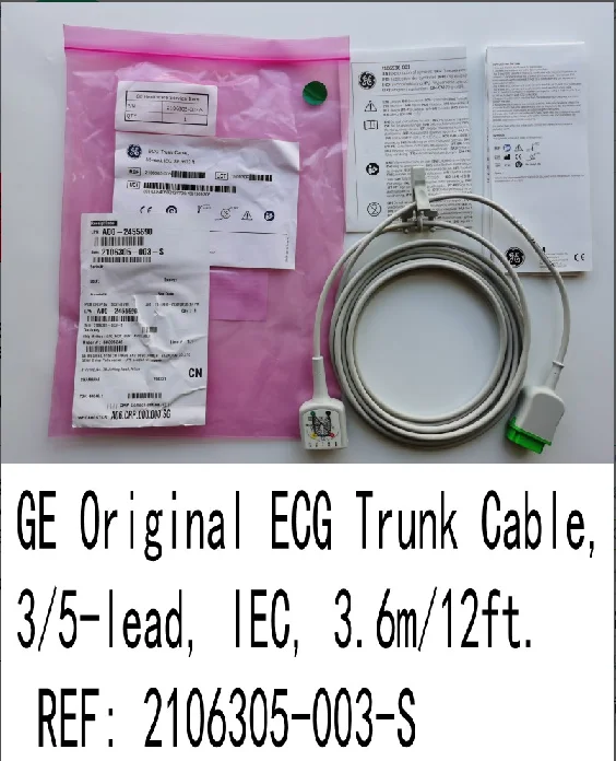 

GE Original ECG Trunk Cable, 3/5-lead, IEC, 3.6m/12ft. REF: 2106305-003-s