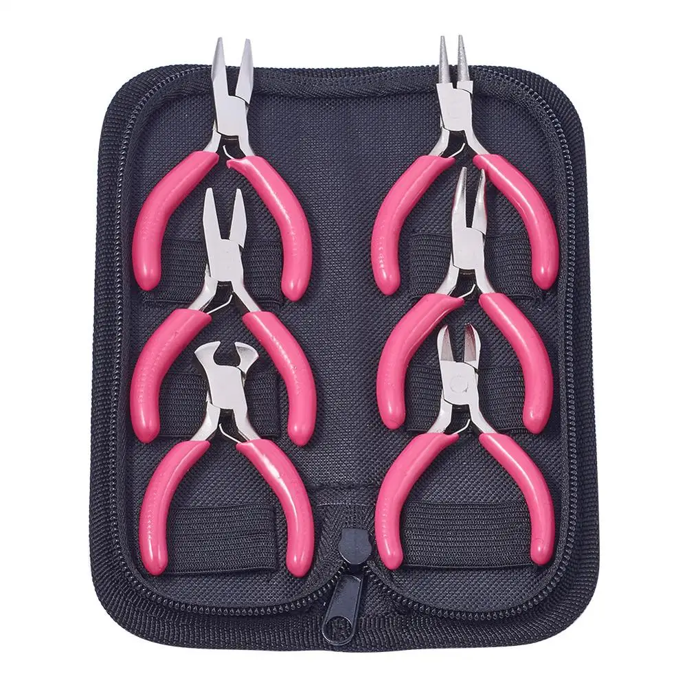 1Set Mini Jewelry Pliers Carbon Steel Plier Tool Kit with Storage Bag Wire Cutter Round/Flat/Bent Nose Pliers For Jewelry Making