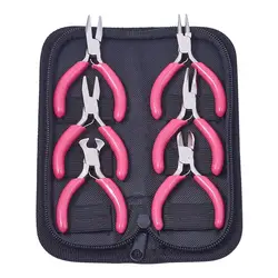 1Set Mini Schmuck Zangen Carbon Stahl Zange Tool Kit mit Lagerung Tasche Draht Cutter Runde/Flach/Gebogen nase Zangen Für Schmuck Machen