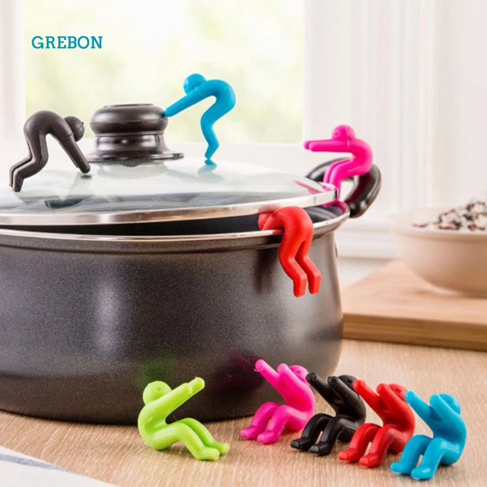 Creative Man Shaped Overflow Prevent Pot Cover Anti-overflow Silicone Lifting Soup Spoon Holder Kitchen Gadgets Spill-Proof Rack