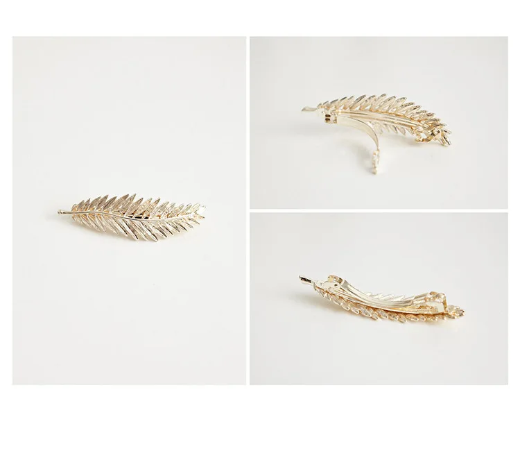 Alloy Antique Silver Golden Leaf Feather Barrettes Hair Clips & Pins Headwear Hair Accessories for Women