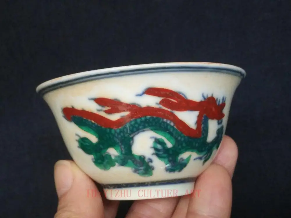 YIZHU CULTUER ART Collecting Ancient China Porcelain Painting Auspicious Dragon Phoenix Bowl Cup