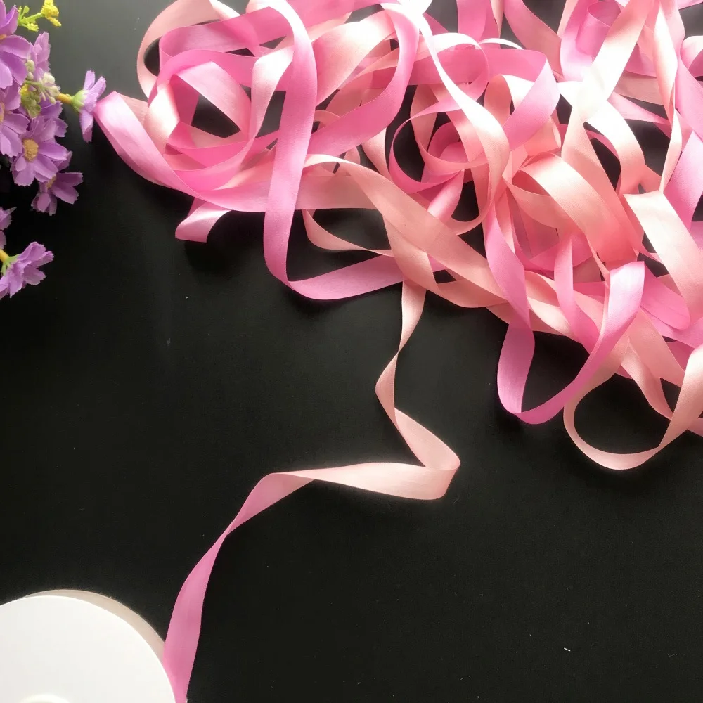 

100% real pure silk thin taffeta ribbons for embroidery and handcraft project,gift packing,high quality, 13mm pink variegated