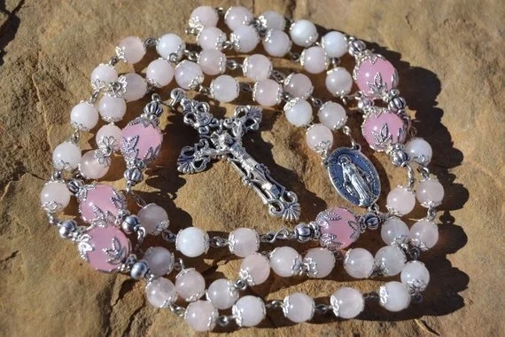 Heirloom Pink Rose Quartz Catholic Rosary