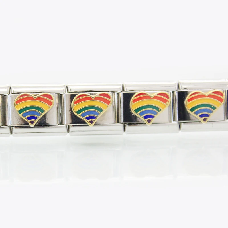 Stainless Steel Composable Links Bracelet Classic Size 9mm I Love You Heart Rainbow Italian Charm Fit Zoppini Brand