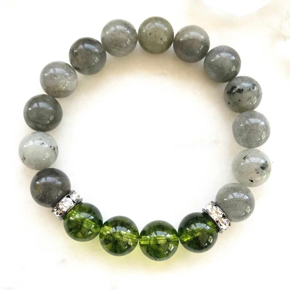 MG0883 Men`s 10 mm Labradorite Bracelet Handmade Crystal Beaded Mala Bracelet Natural Olivine Stone Beaded Energy Bracelet