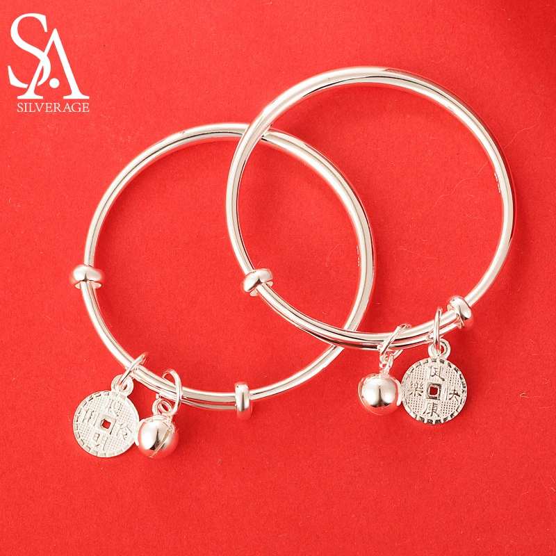 

SA SILVERAGE Solid 999 Sterling Silver Push-pull Foot Silver Bell Children's Day Bangles Luxury Smart Children's Bracelet Baby