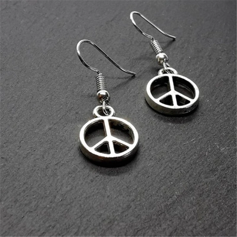 Mini Peace Sign Drop Earrings, Miniature Handmade Peace Jewellery, Anti-War, Hippy, Peace Charm, Hippie, 60's view 2