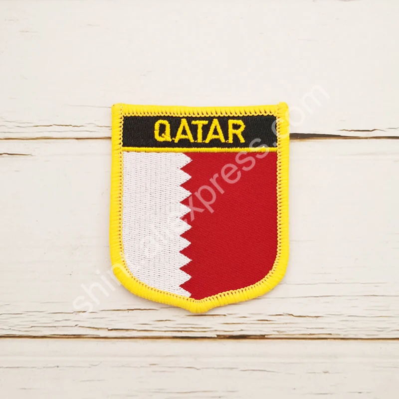 Qatar National Flag Embroidery Patches Badge Shield And Square Shape Pin One Set On The Cloth Armband Backpack Decoration Gifts