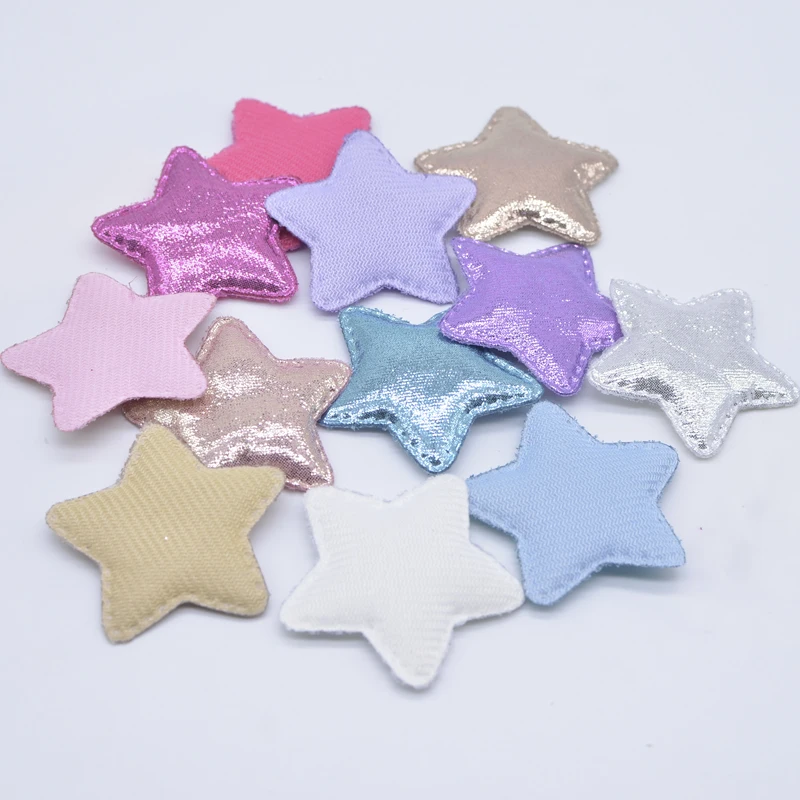 12Pcs 48mm Padded Glitter Cloth Star Appliques for DIY Clothes Patches Handmade Headwear Hair Clips Bow Decor Accessories