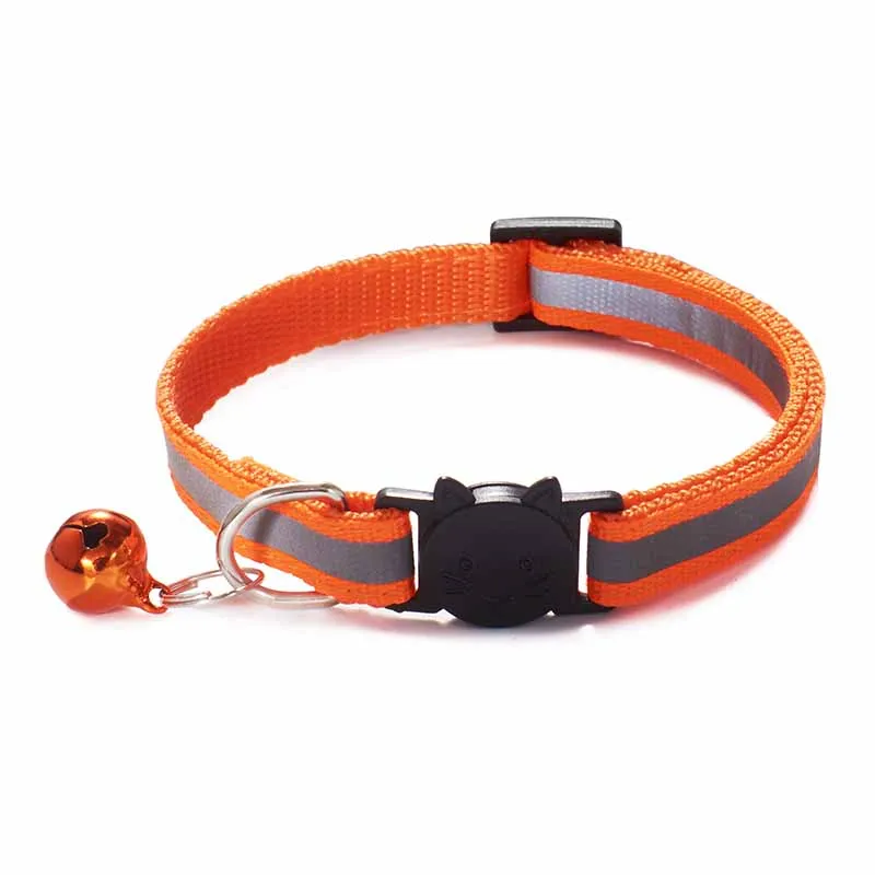 Collares de campanas para perros, hebillas de nailon ajustables, reflectantes, a la moda, para mascotas, patrón de cabeza de gato, suministros para