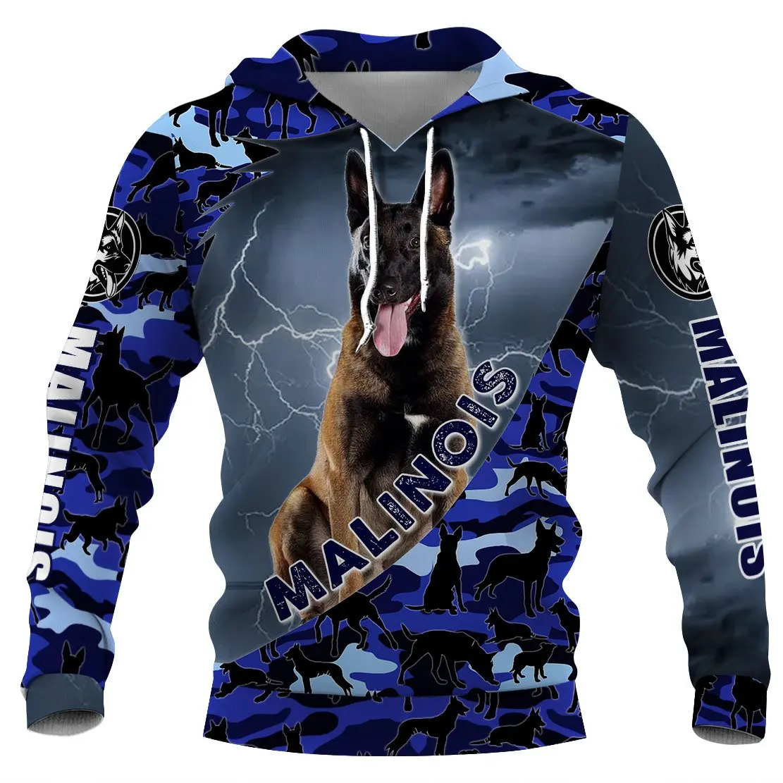 Unisex 3D Graphic Thunder Camouflage Hoodies Sweatshirts Animals Dog Art Malinois Admiral Blue Streetwear Sweatshirt Pullover