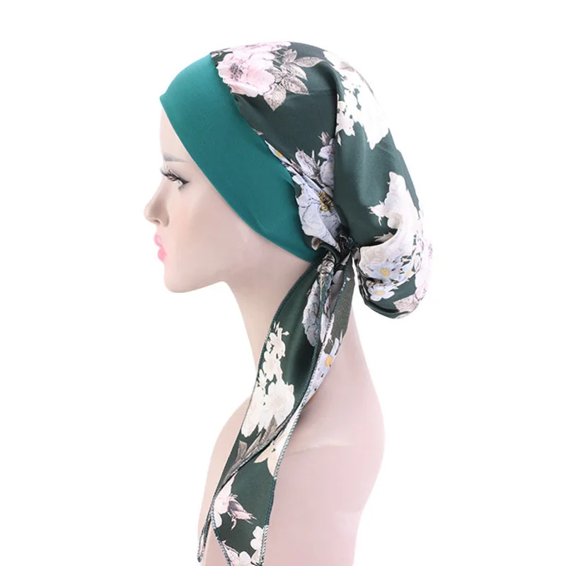 JTVOVO RUNMEIFA 2021 New Women's Fashion Print Back Head Hidden Hair Muslim Cap Turban Straps Hijab Femme Musulman Islam India