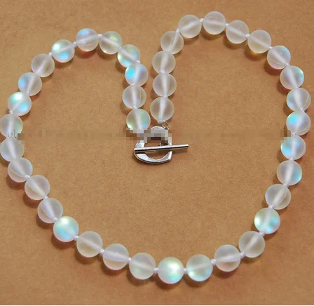 10mm White Gleamy Rainbow Moonstone Round Beads Necklace +Bracelet +Earrings Set