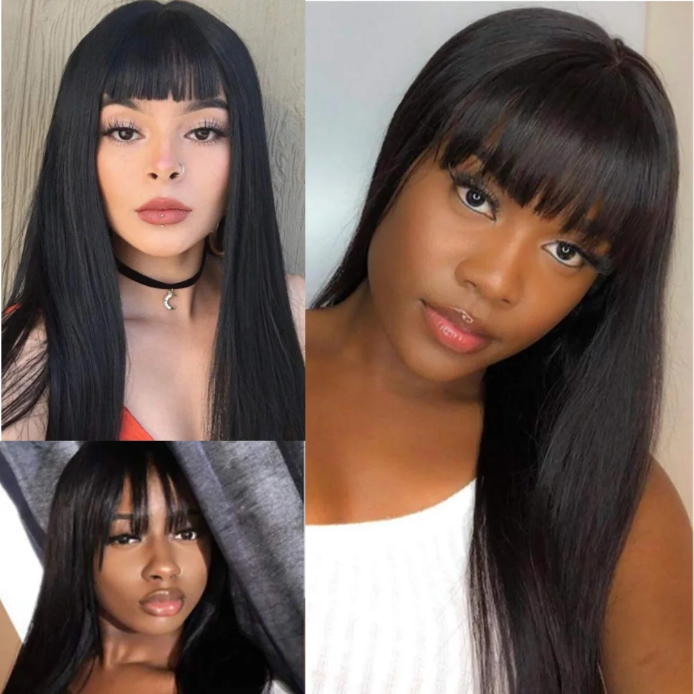 Amir Brown Synthetic Wigs For Women American African Long Straight Hair With Bangs Mixed Black And Brown Ombre Blonde Wig