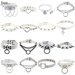 2021 Punk Lock Key Metal Spike Choker Leather Collar Necklace Chain Heart Necklace Statement Jewelry for Women Neck Accessories