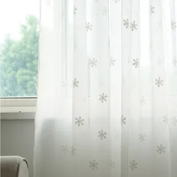 White Snowflake Tulle Curtains Embroidery Curtains for Living Room Bedroom Voile Sheer Curtains for Kitchen Christmas Drapes