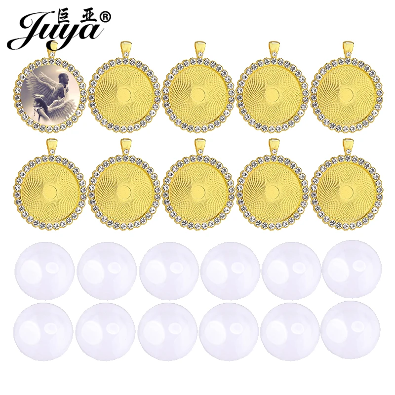40PCS 25/30mm Diamond Pendant Base Cabochon Cameo Bezel Blank Alloy Tray For Necklaces Keychains DIY Jewelry Making Components