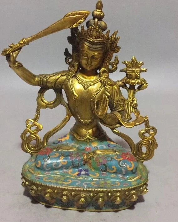 

Collect brass cloisonne manjusri bodhisattva Buddha statue