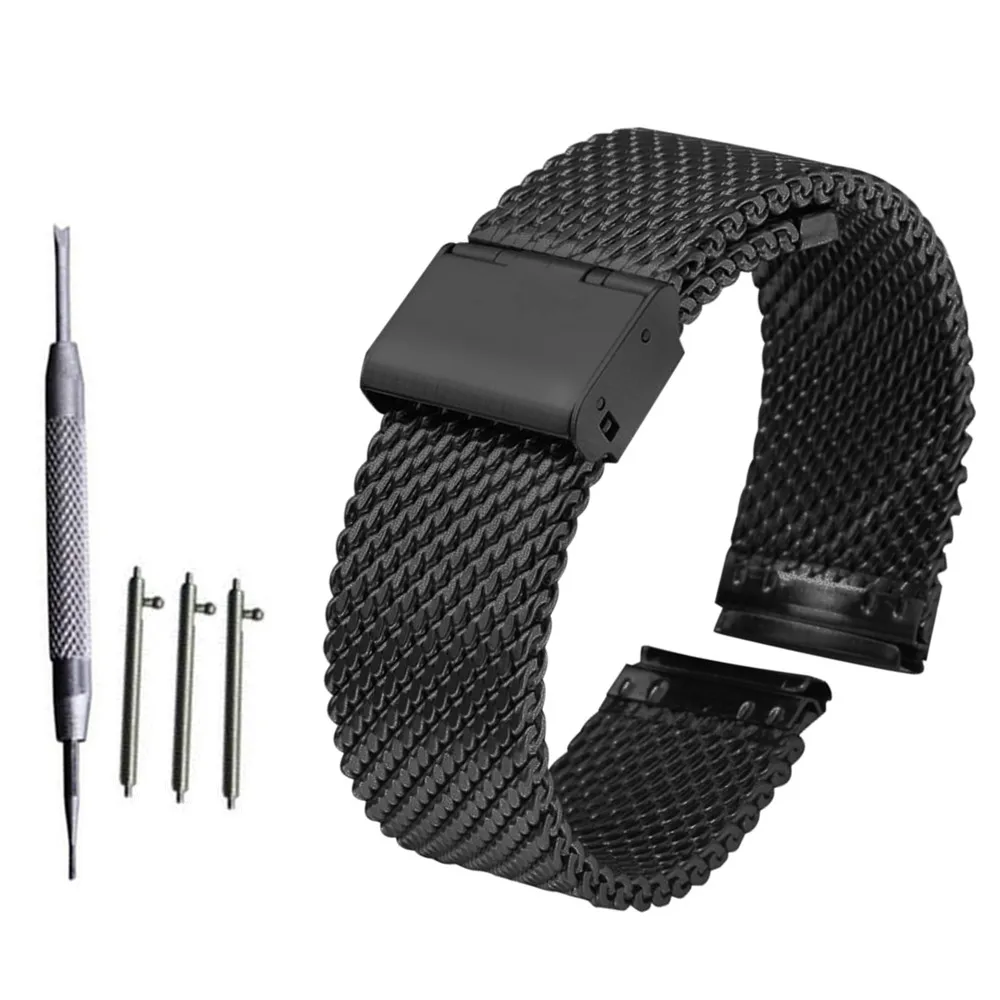 18mm 20mm 22mm 24mm Universal Milanese Watchband Quick Release Watch Band Mesh Stainless Steel Strap Wrist Belt Bracelet Black