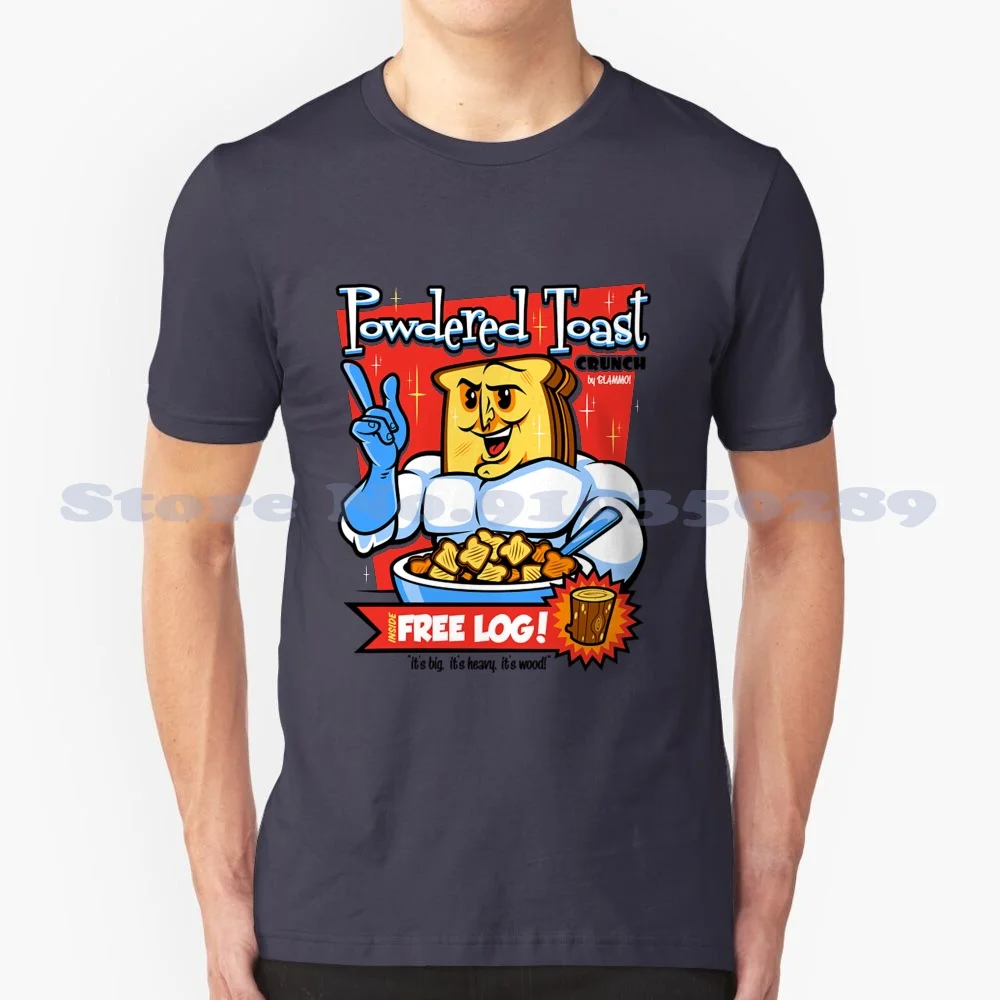 Powdered Toast Crunch Man T Shirt 100% Cotton T-Shirt Ren And Stimpy 90S Blammo Breakfast Cereal Cartoons Log Nicktoons