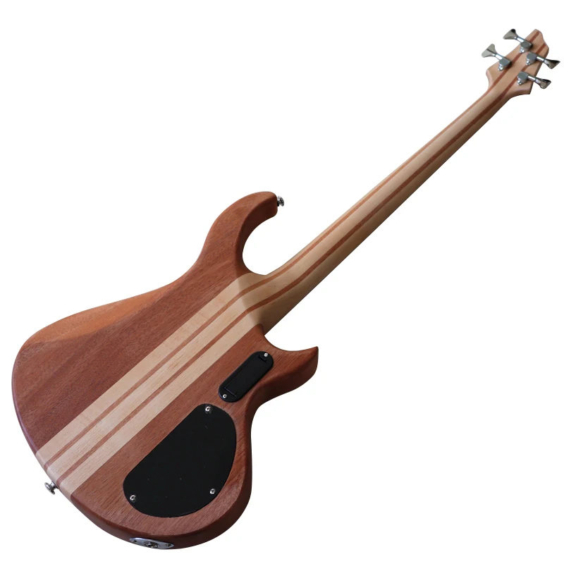 Left Hand Neck Through 4 String Zebrawood Top Active Electric Bass Guitar Natural Color