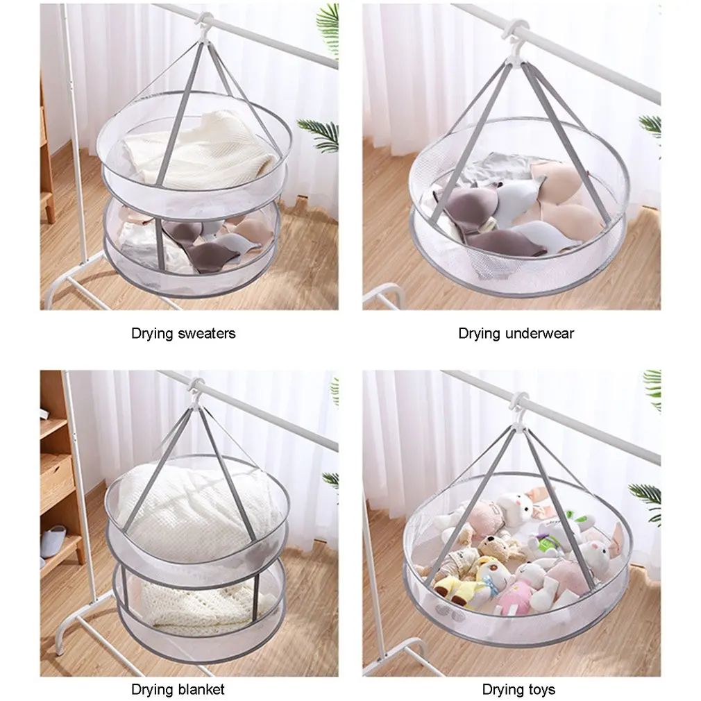 Single/Double Clothes Drying Net Zipper Design Elastic Nylon Rope Clothes Basket Drying Herbs Fruits Vegetable Rosemary Supplies