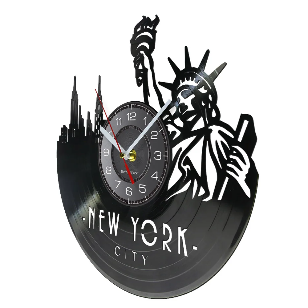 New York City Famous Mark Cityscape Vinyl Record Wall Clock USA NY Skyline Art Living Room Decor Timepieces Tourist Souvenirs