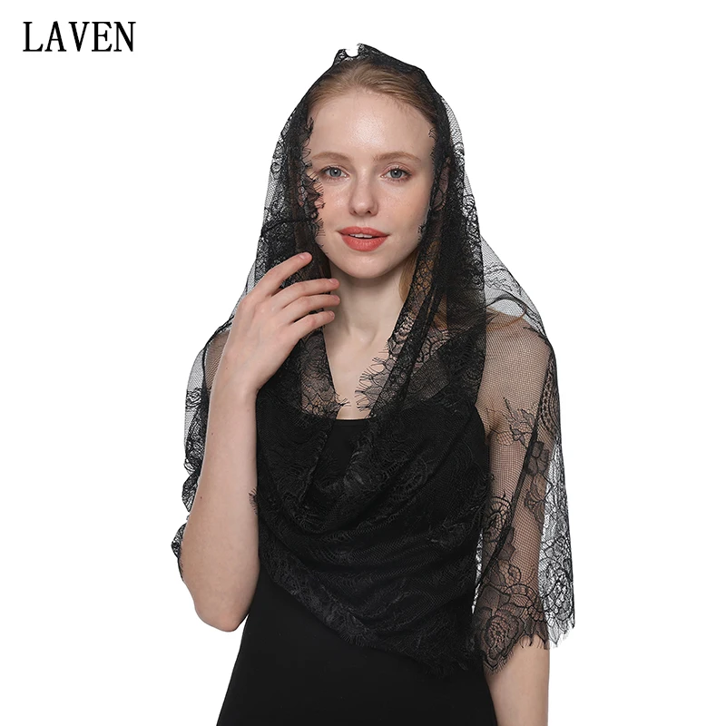 Spanish Mantilla Véu Católico para Mulheres, Branco e Preto, Capela Igreja Xale, Lenço para a Cabeça, Xale para Massa, Lava Redonda