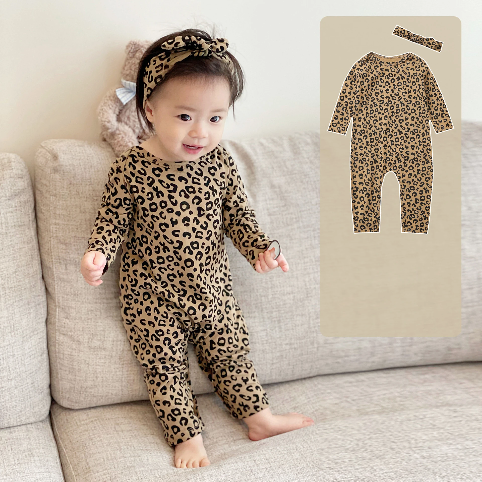 Newborn Kids Baby Boys Girls Clothes Autumn Leopard Print Romper Sweet Cotton Jumpsuit Long Sleeve Winter Fall Baby Outfit 0-24M