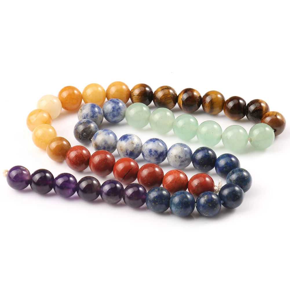 7 Chakra Beads Amethys Tiger Eye Jades Natural Stone Round Loose Beads for Jewelry Making DIY Yoga Healing Reiki Bracelet 15\'\'