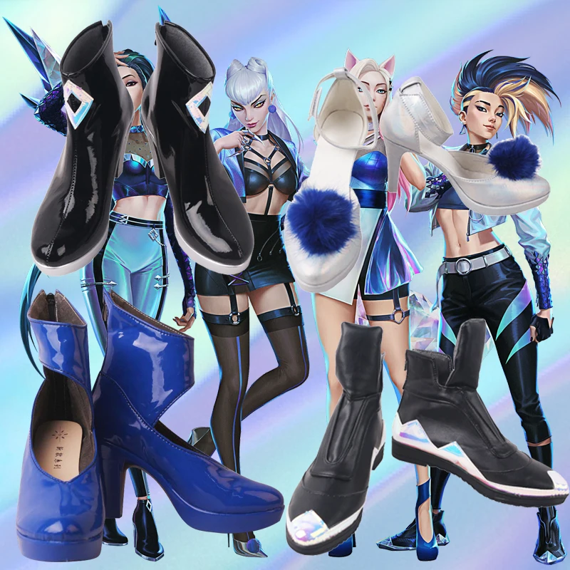 LOL K/DA KDA Ahri Akali Evelynn Kai'Sa All Out Ver. Cosplay Ankle Strap Pumps Shoes Booties S008