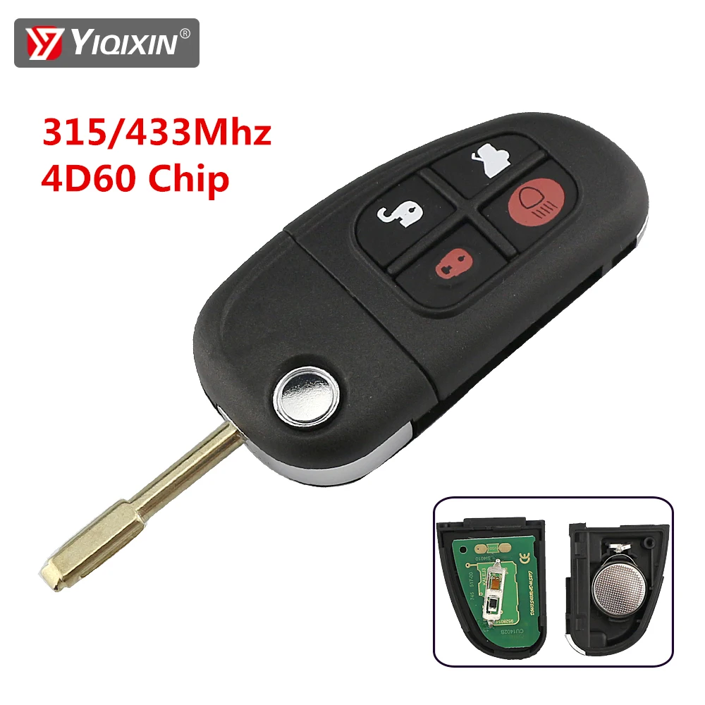 YIQIXIN 4 Button For Jaguar S X Type XJ XJR XJ8 XK XF 2002-2008 1999-2009 Remote Car Key 315/433Mhz 4D60 Chip Folding Flip Key