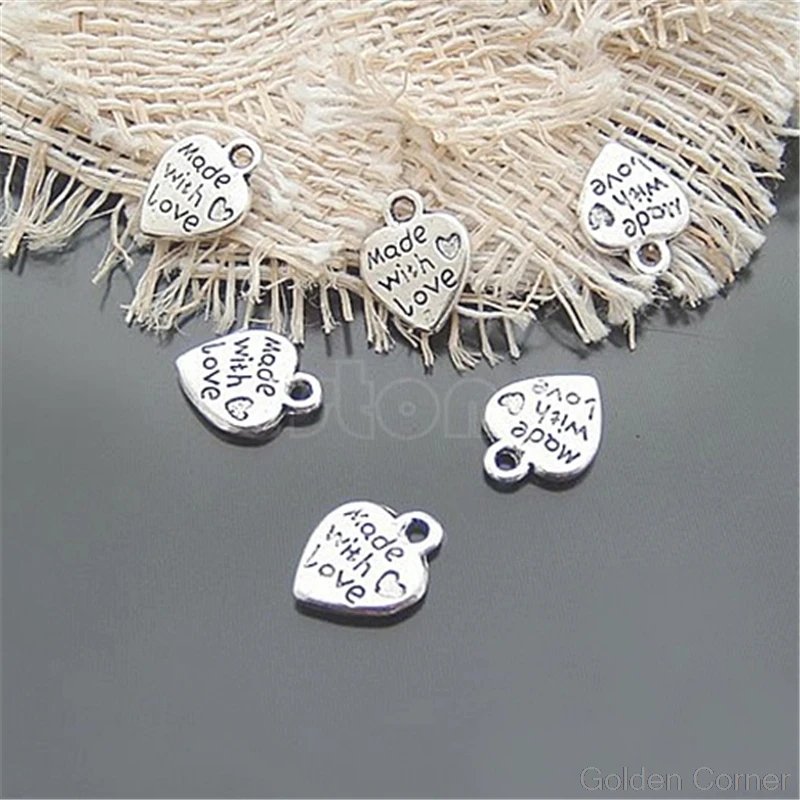 50pcs/set Fashion Metal MADE WITH LOVE CZ Heart Pendants Necklace Beads for DIY Big Hole Beads Jy09 20 Dropship