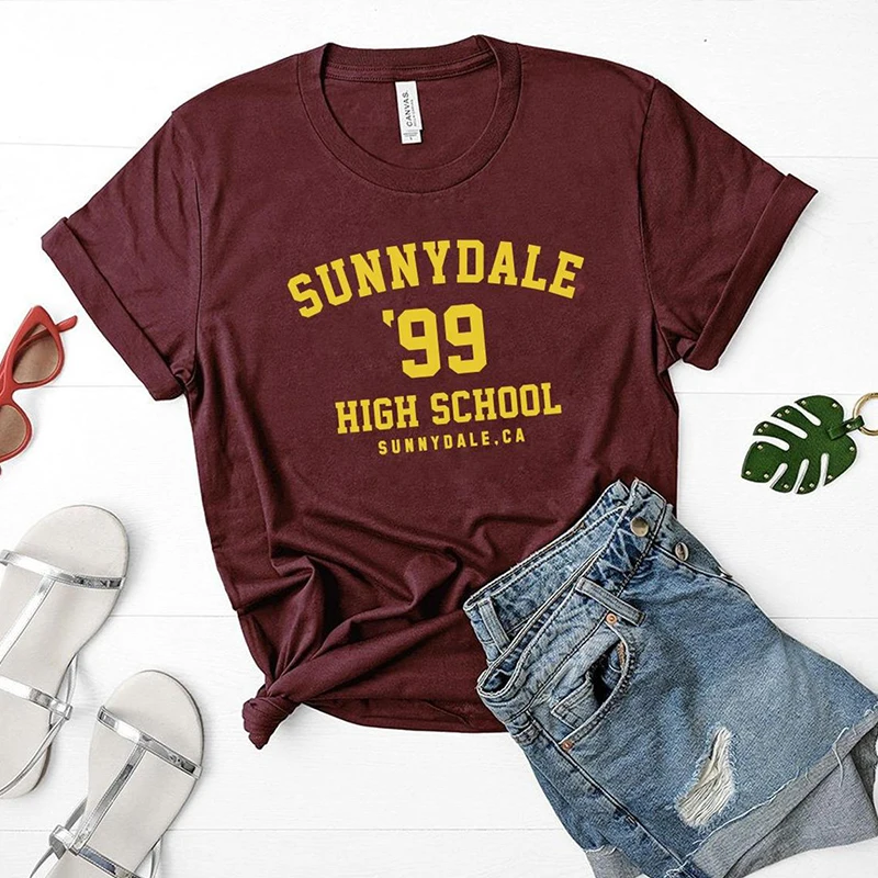 Sunnydale-99 T-shirts pour femmes, lycéennes, estival et à la mode, en coton noir, livraison directe