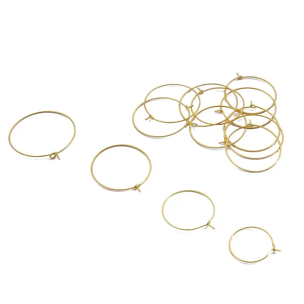 50pcs 20/25/30/35mm Fashion Iron Gold Hoops Big Circle Ear Wire Metal Round Ring For Women DIY Jewelry Making Earrings Findings