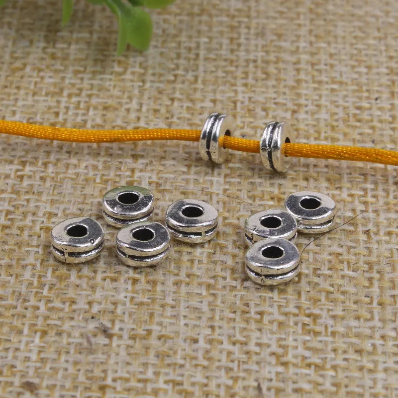 100pcs/Lot Double Layer Flat Round Loose Spacer Beads 6mm Antique Bronze/Gold/Silver Color Charm Shim Beads DIY Jewelry Findings