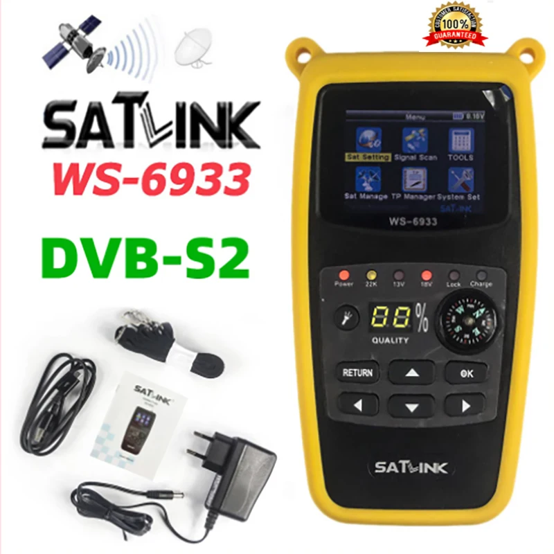 [Genuine]Satlink WS 6933 with battery Satellite Finder DVB-S2 FTA CKU Band Satlink Digital Satellite Finder Meter ws-6933