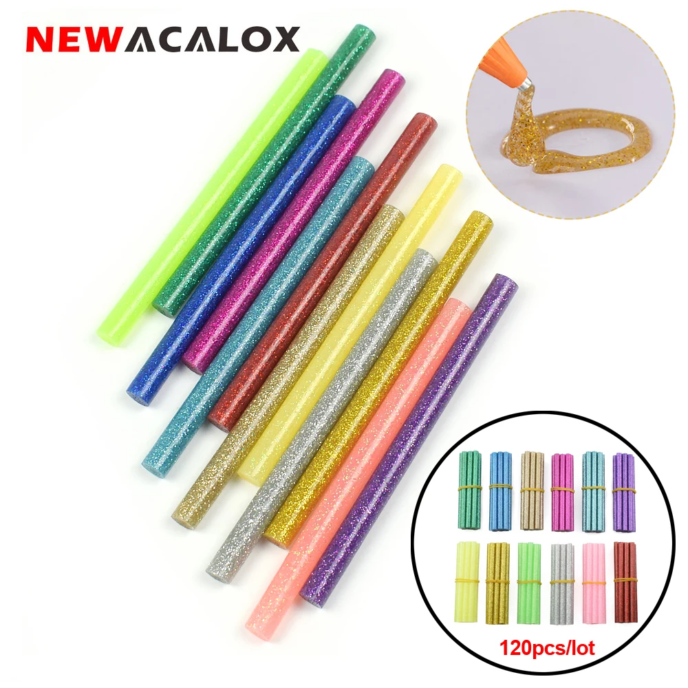 NEWACALOX 120 szt. Kolorowa gorąca kleje w sztyfcie klej termotopliwy w sztyftach kleje w sztyfcie średnica mały rozmiar 7mm/0,27 cala klejąca gorąca kleje w sztyfcie do sztuka DIY