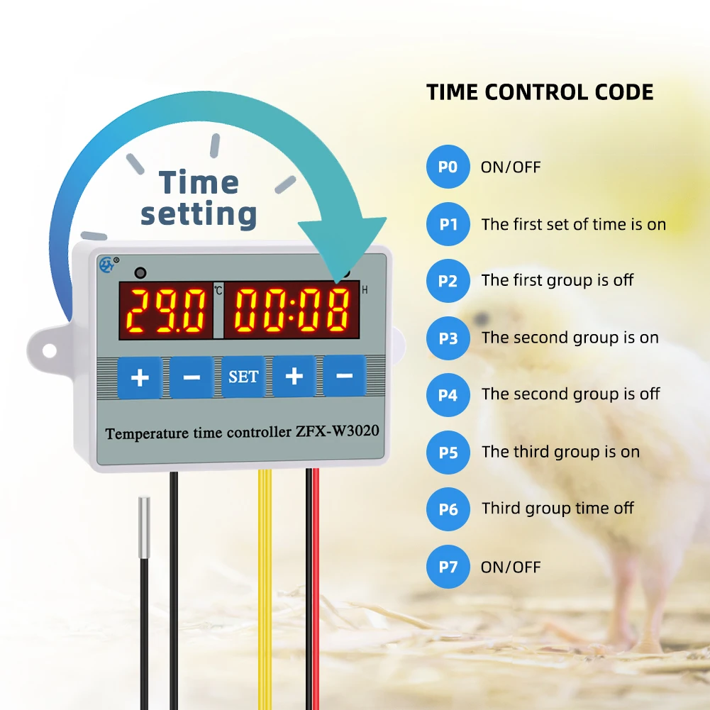 Digital Temperature Time Controller Cooling Heating Thermostat Control Switch Alarm Function 220V Power for Planting Hatchery