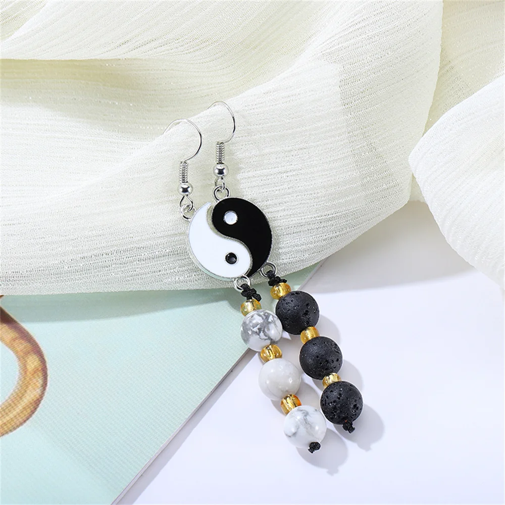 Nuevo diseño de pendientes largos con borlas Yin Yang Tai Chi para mujer, accesorios de joyería de fiesta de piedra Natural de Metal a la moda, regalo