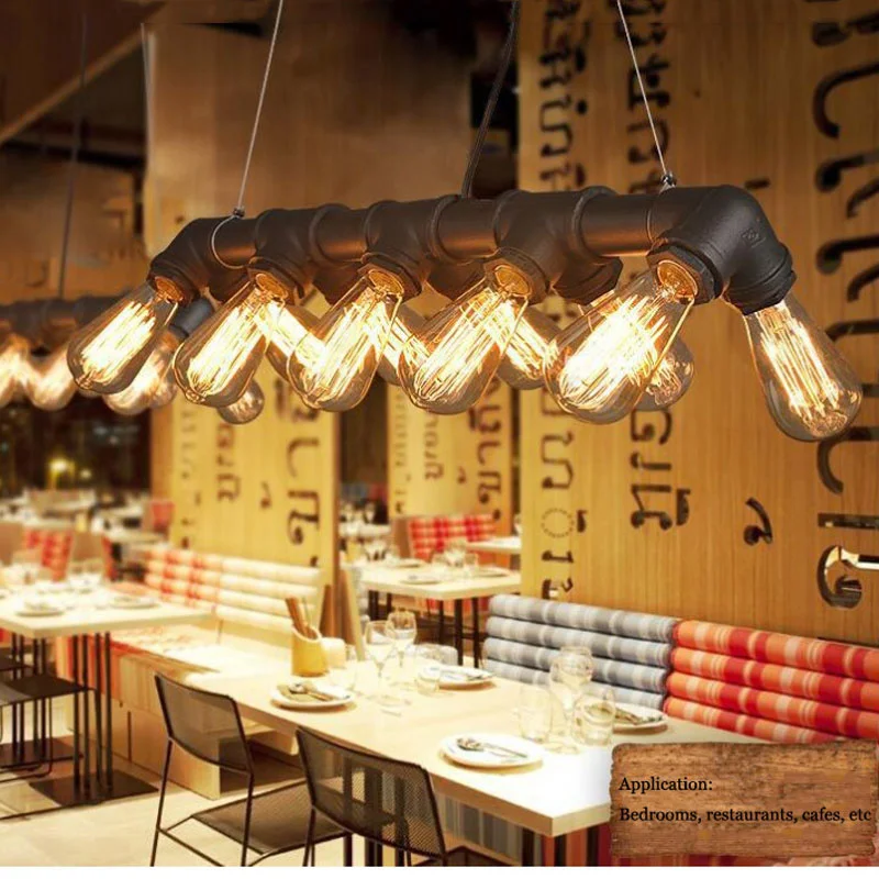 

American Rural Retro Industrial Wind Water Pipe Iron Chandelier Creative Restaurant Bar Cafe Lamp10 Heads Dependent Lamp