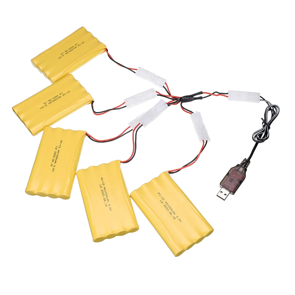 Batería recargable ni-cd de 9,6 v y 1000mah, Cargador USB para juguetes Rc, coche, tanque, tren, Robot, barco, pistola AA de 9,6 v y 700mah