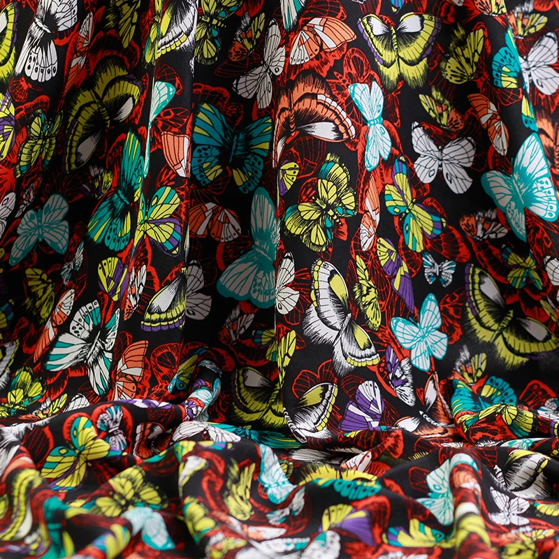 114 cm wide butterfly printed silk fabric 12 mm crepe de chine silk fabric summer shirt dress crepe fabric wholesale silk cloth