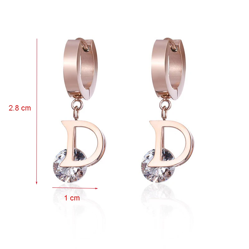 New Fashion Luxury Gold Color Letter D Stud Earrings For Women Titanium Cubic Zirconia Earring Labradorite Brand Jewelry Brincos