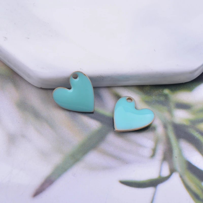 30pcs 10mm Copper Both Faced Heart Charms Enamel Small Hearts  For Earring  Necklace Enamel Pendant