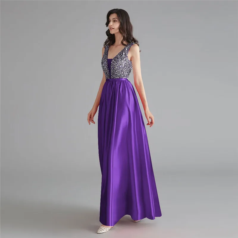 Schönheit-Emily Satin Dark Rosa Brautjungfer Kleider 2020 V-ausschnitt Schwere Perlen A-line Hochzeit Party Kleid Formale Kleid Robe De soiree