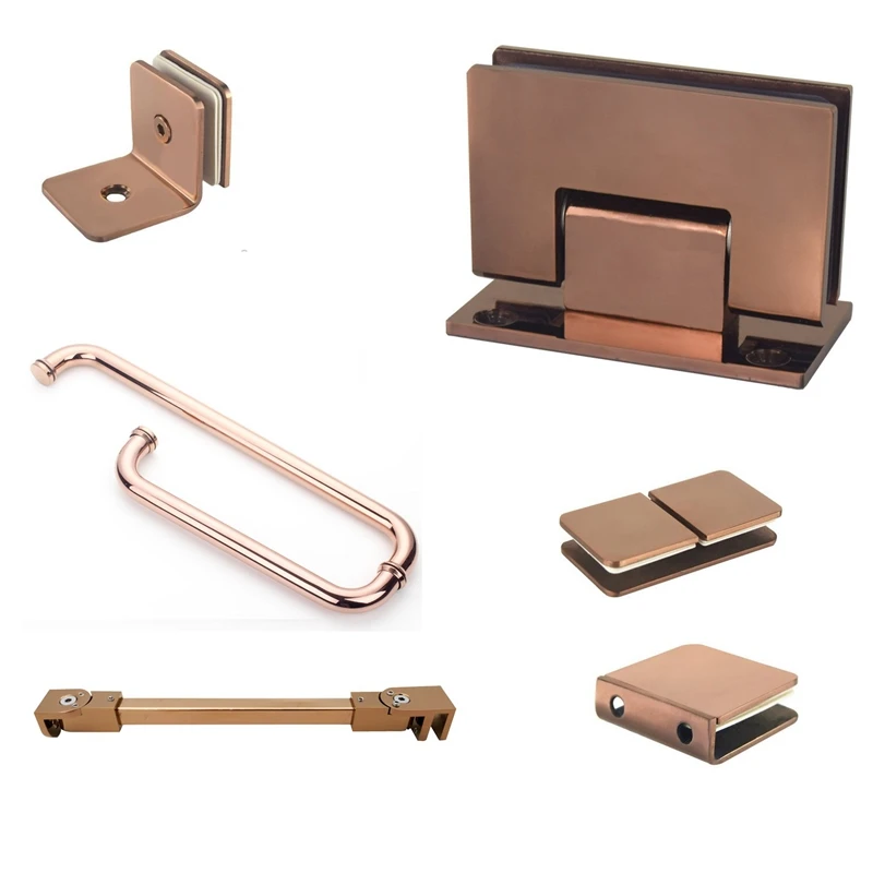 Rose Gold Shower Installation Kits Shower Glass Clamp Bracket Glass Door Handle Hinge Enclosure Glass Panel Support Bar