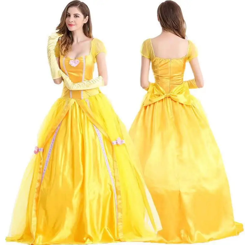 Movie Beauty and the Beast Yellow Dress Belle Princess Dress Adult Fancy Dress Ball Christmas Halloween Dress Cosplay Costume