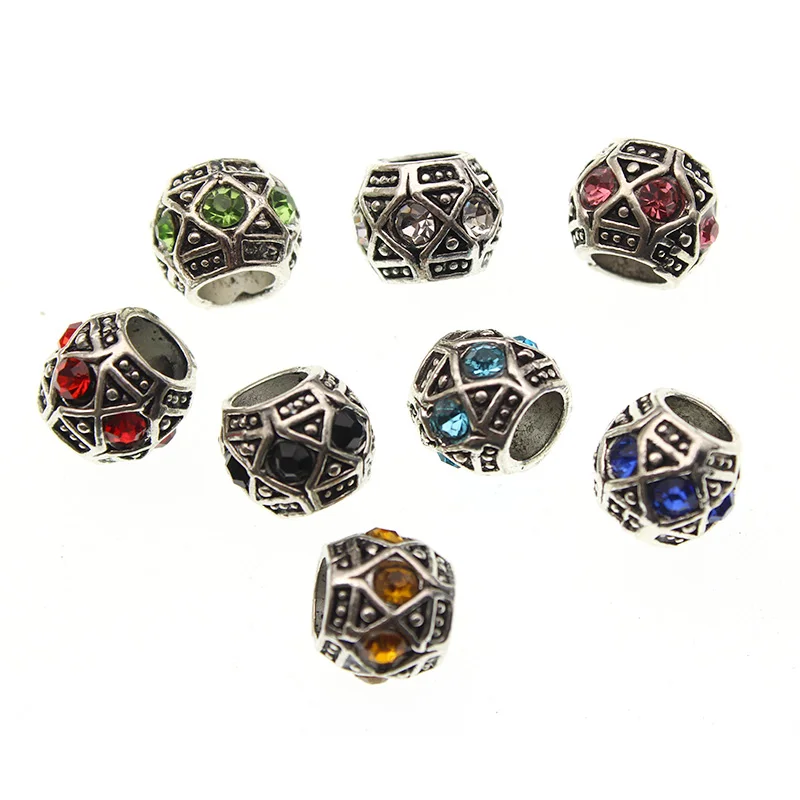 10PCS Big Hole 6mm Rhinestone Crystal Beads Micro Pave CZ Metal Spacer Beads Charm for Jewelry Making fit Bracelet DIY Handmade